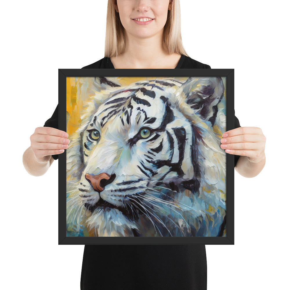 Framed Poster - A White Tiger, Feline Art, Cat Art, Wildlife Art, Nature Art, Tiger Art, White Tiger Art, Wall Art, Living Room Art, Bedroom Art, Exotic Animal Art, Painting, Art