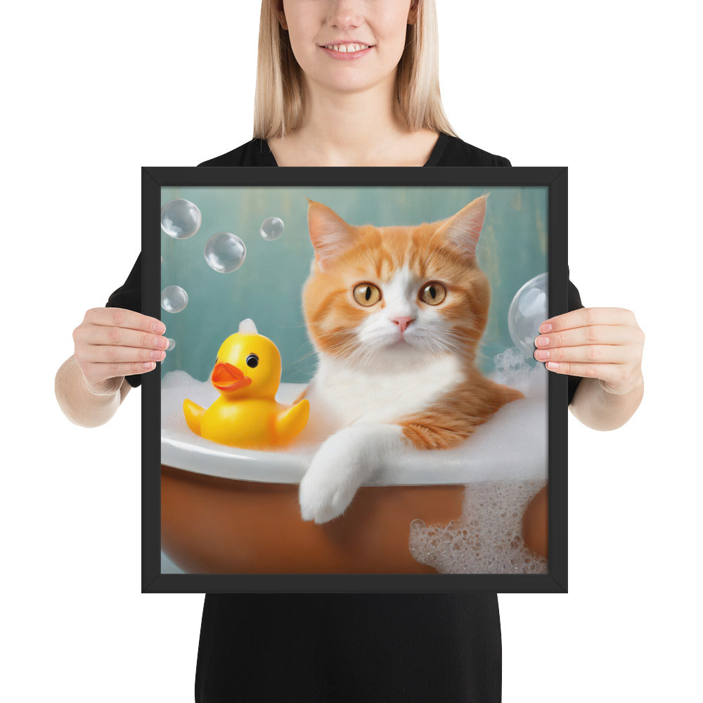 Framed Poster - Bath Time, Kids Art, Pet Art, Cat Art, Cute Art, Fun Art, Wall Art, Bedroom Art, Living Room Art, Bathroom Art, Home Décor,