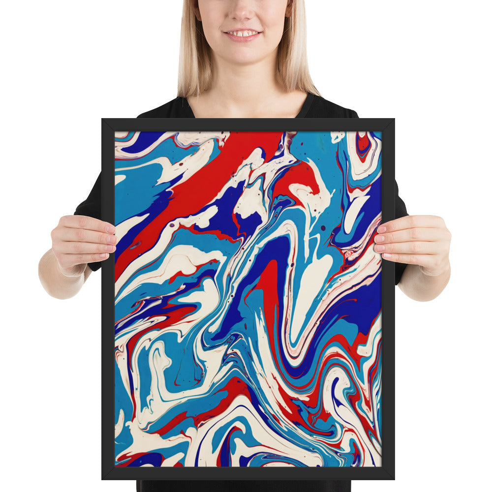 Framed Poster - Abstract I, Red, White and Blue, Talovon Art, Surreal Art, Stylized Art, Wall Art, Abstract Art, Flow Painting, Acrylic Painting, Colorful Art, Vibrant Art,