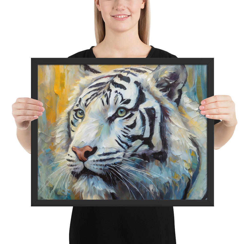 Framed Poster - A White Tiger, Feline Art, Cat Art, Wildlife Art, Nature Art, Tiger Art, White Tiger Art, Wall Art, Living Room Art, Bedroom Art, Exotic Animal Art, Painting, Art