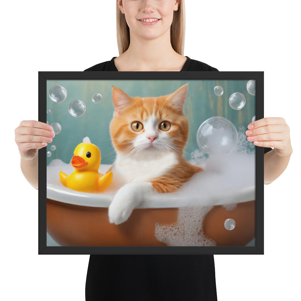 Framed Poster - Bath Time, Kids Art, Pet Art, Cat Art, Cute Art, Fun Art, Wall Art, Bedroom Art, Living Room Art, Bathroom Art, Home Décor,