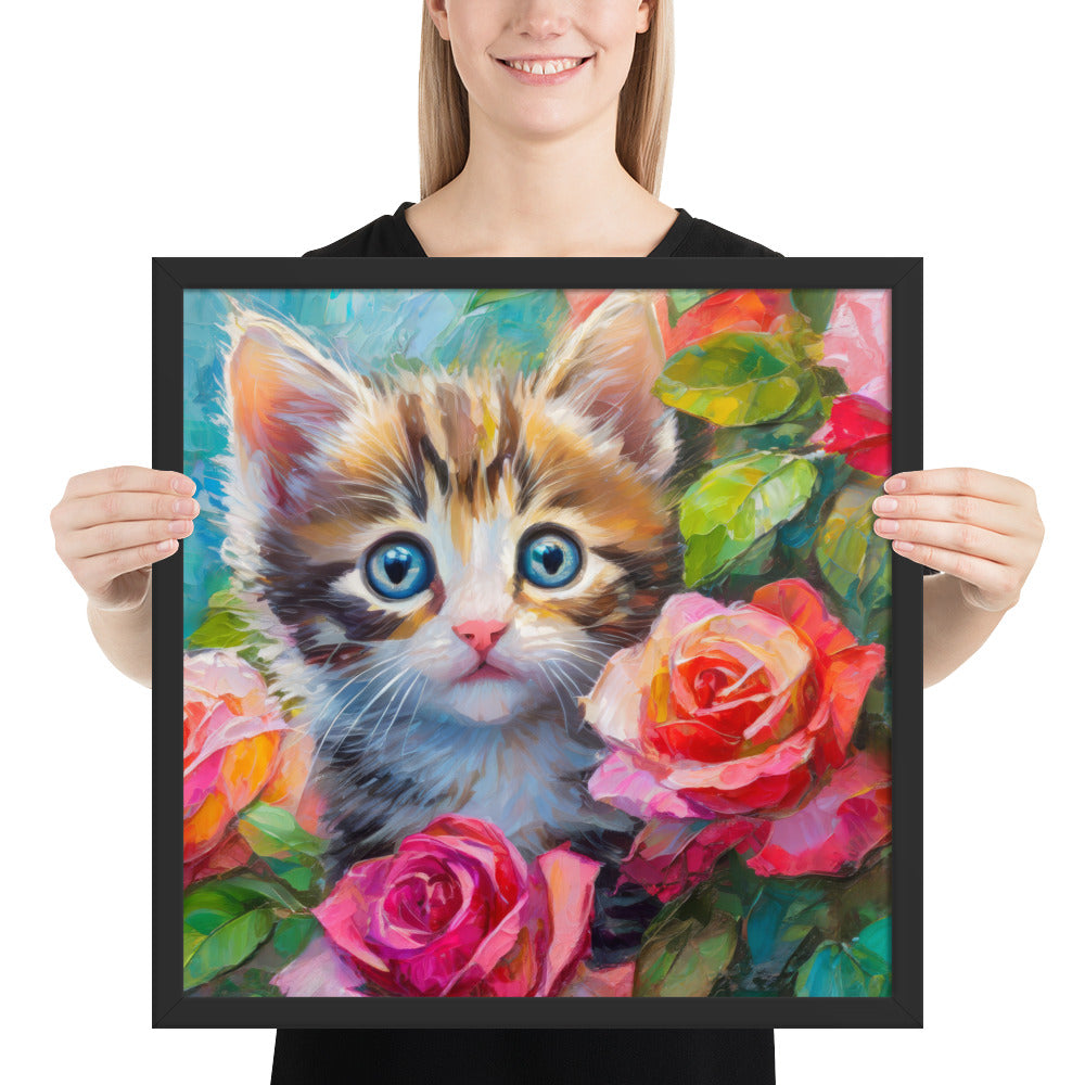 kitten, cat, cats, roses, rose, rose bush, flowers, flower, pets, nature, cute, art,