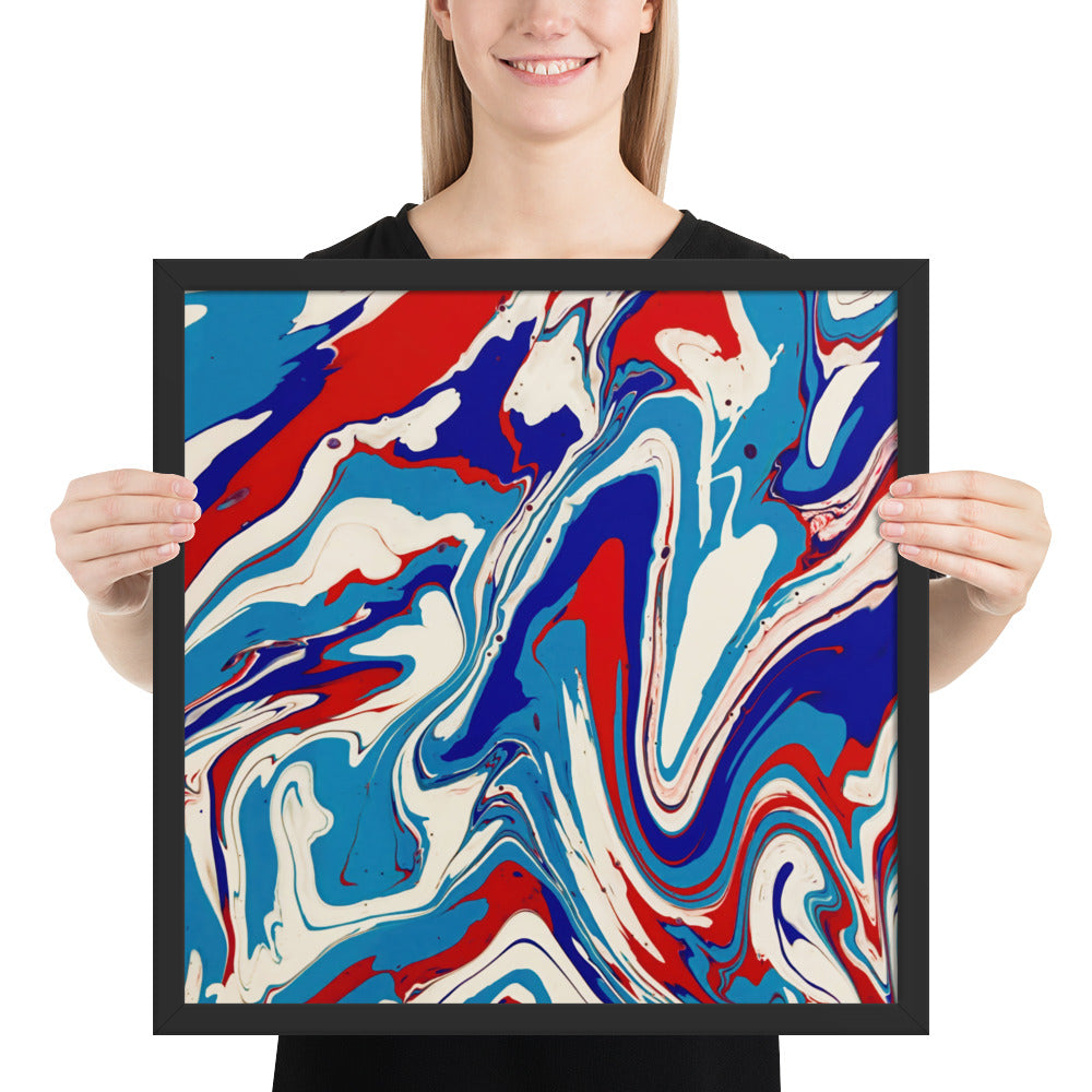 Framed Poster - Abstract I, Red, White and Blue, Talovon Art, Surreal Art, Stylized Art, Wall Art, Abstract Art, Flow Painting, Acrylic Painting, Colorful Art, Vibrant Art,