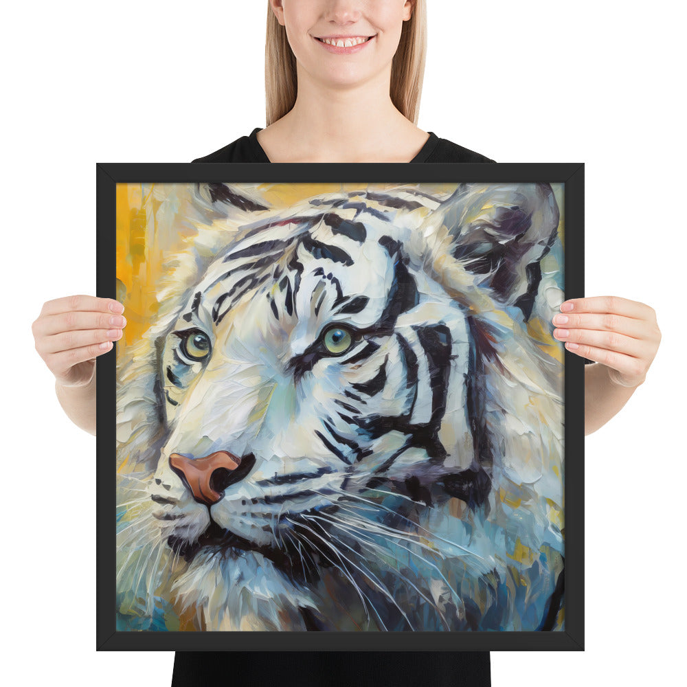 Framed Poster - A White Tiger, Feline Art, Cat Art, Wildlife Art, Nature Art, Tiger Art, White Tiger Art, Wall Art, Living Room Art, Bedroom Art, Exotic Animal Art, Painting, Art