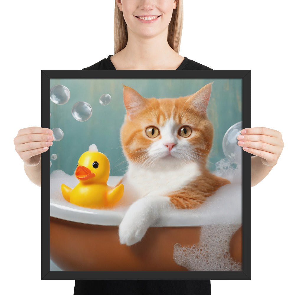 Framed Poster - Bath Time, Kids Art, Pet Art, Cat Art, Cute Art, Fun Art, Wall Art, Bedroom Art, Living Room Art, Bathroom Art, Home Décor,