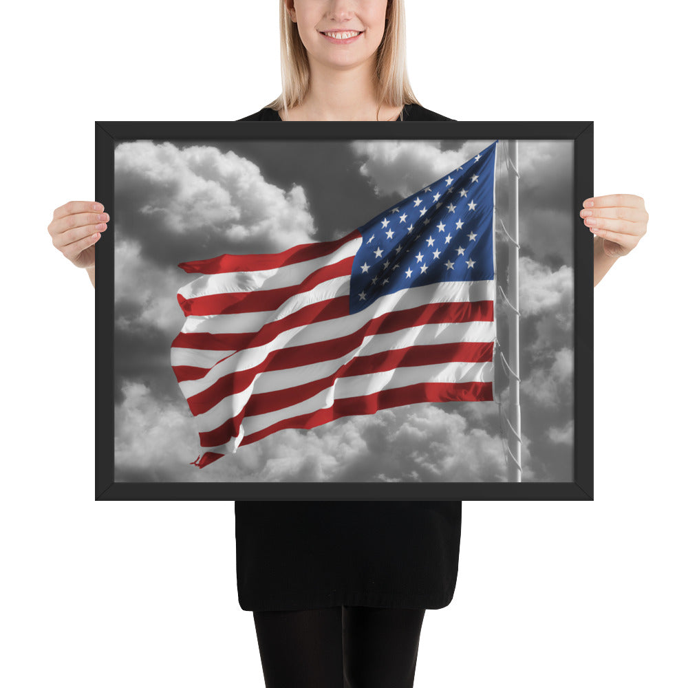 Framed Poster - Old Glory, The American Flag, Color Splash, Photography, Stylized Art, Red, White And Blue