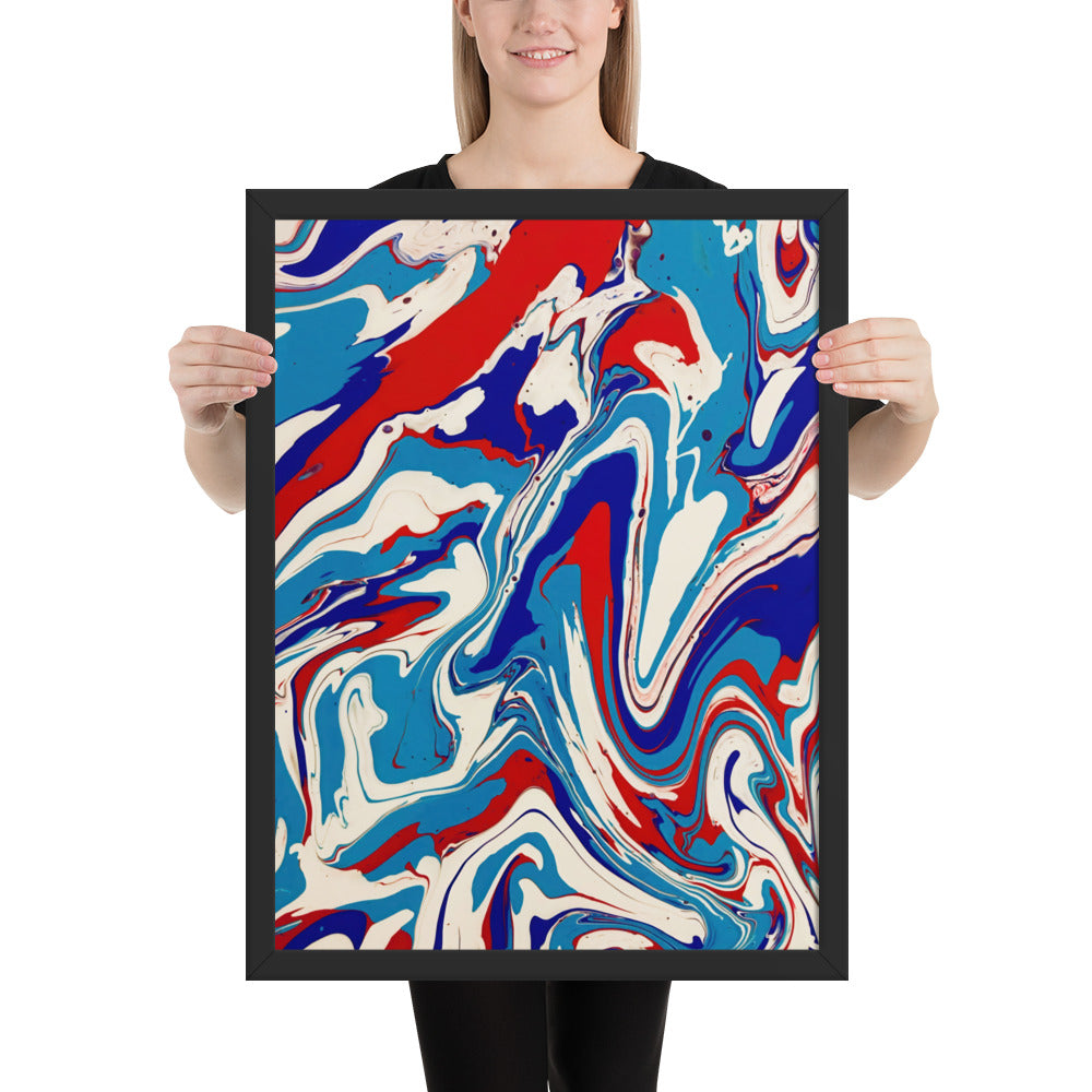 Framed Poster - Abstract I, Red, White and Blue, Talovon Art, Surreal Art, Stylized Art, Wall Art, Abstract Art, Flow Painting, Acrylic Painting, Colorful Art, Vibrant Art,