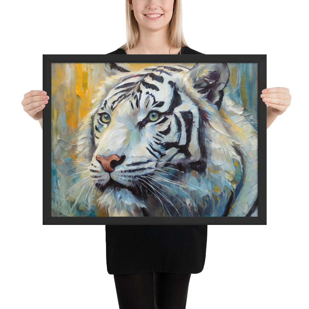 Framed Poster - A White Tiger, Feline Art, Cat Art, Wildlife Art, Nature Art, Tiger Art, White Tiger Art, Wall Art, Living Room Art, Bedroom Art, Exotic Animal Art, Painting, Art