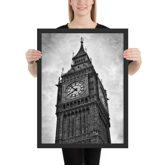 Framed Poster - Big Ben, Photo Art, Black And White Art, Gothic Art, Wall Art, Bedroom Art, Living Room Art, Home Décor, London, Britain, UK, Travel, Photography, Black And White,