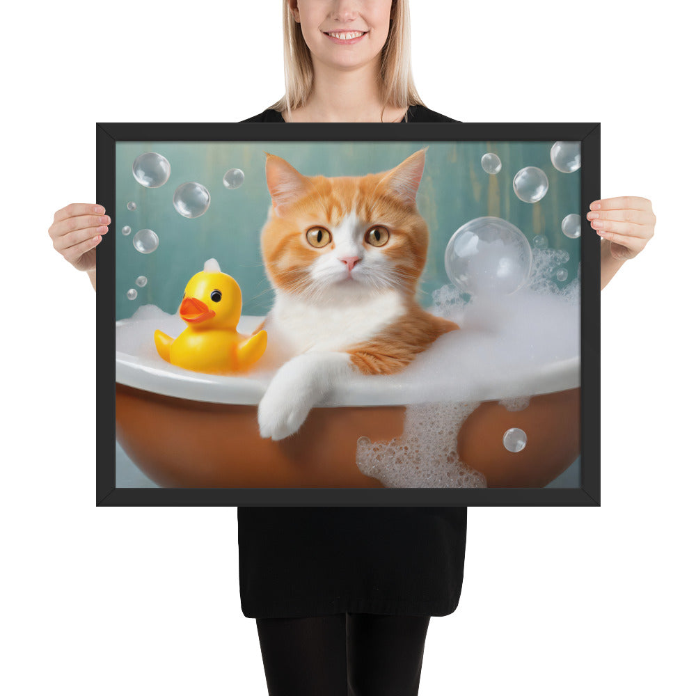 Framed Poster - Bath Time, Kids Art, Pet Art, Cat Art, Cute Art, Fun Art, Wall Art, Bedroom Art, Living Room Art, Bathroom Art, Home Décor,