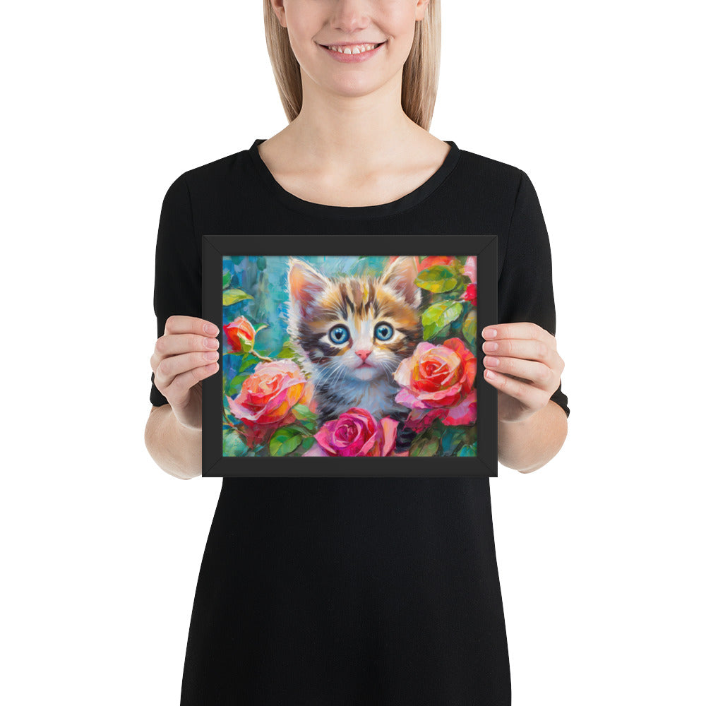 kitten, cat, cats, roses, rose, rose bush, flowers, flower, pets, nature, cute, art,