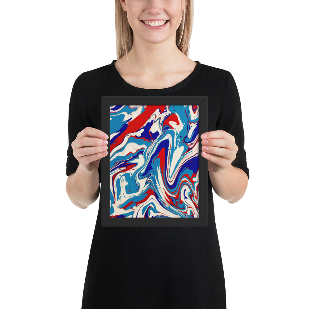 Framed Poster - Abstract I, Red, White and Blue, Talovon Art, Surreal Art, Stylized Art, Wall Art, Abstract Art, Flow Painting, Acrylic Painting, Colorful Art, Vibrant Art,