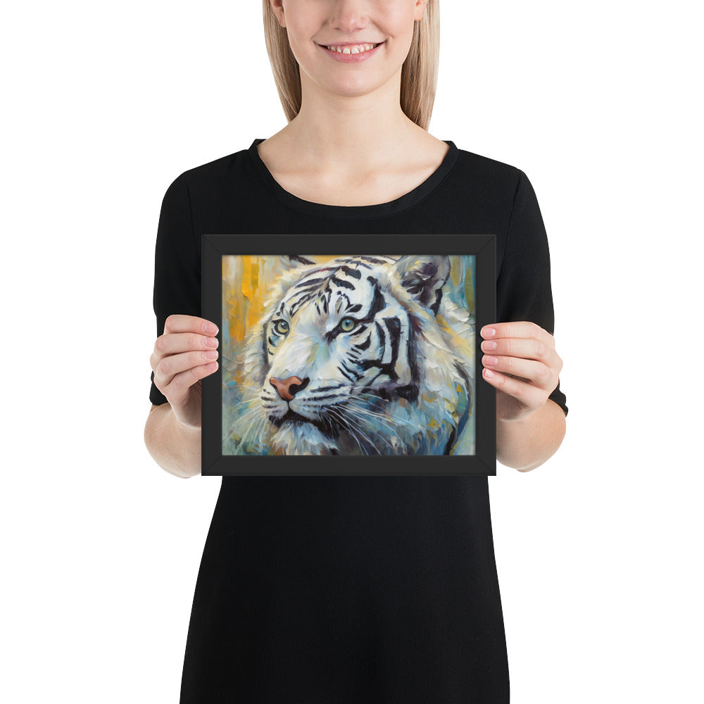 Framed Poster - A White Tiger, Feline Art, Cat Art, Wildlife Art, Nature Art, Tiger Art, White Tiger Art, Wall Art, Living Room Art, Bedroom Art, Exotic Animal Art, Painting, Art