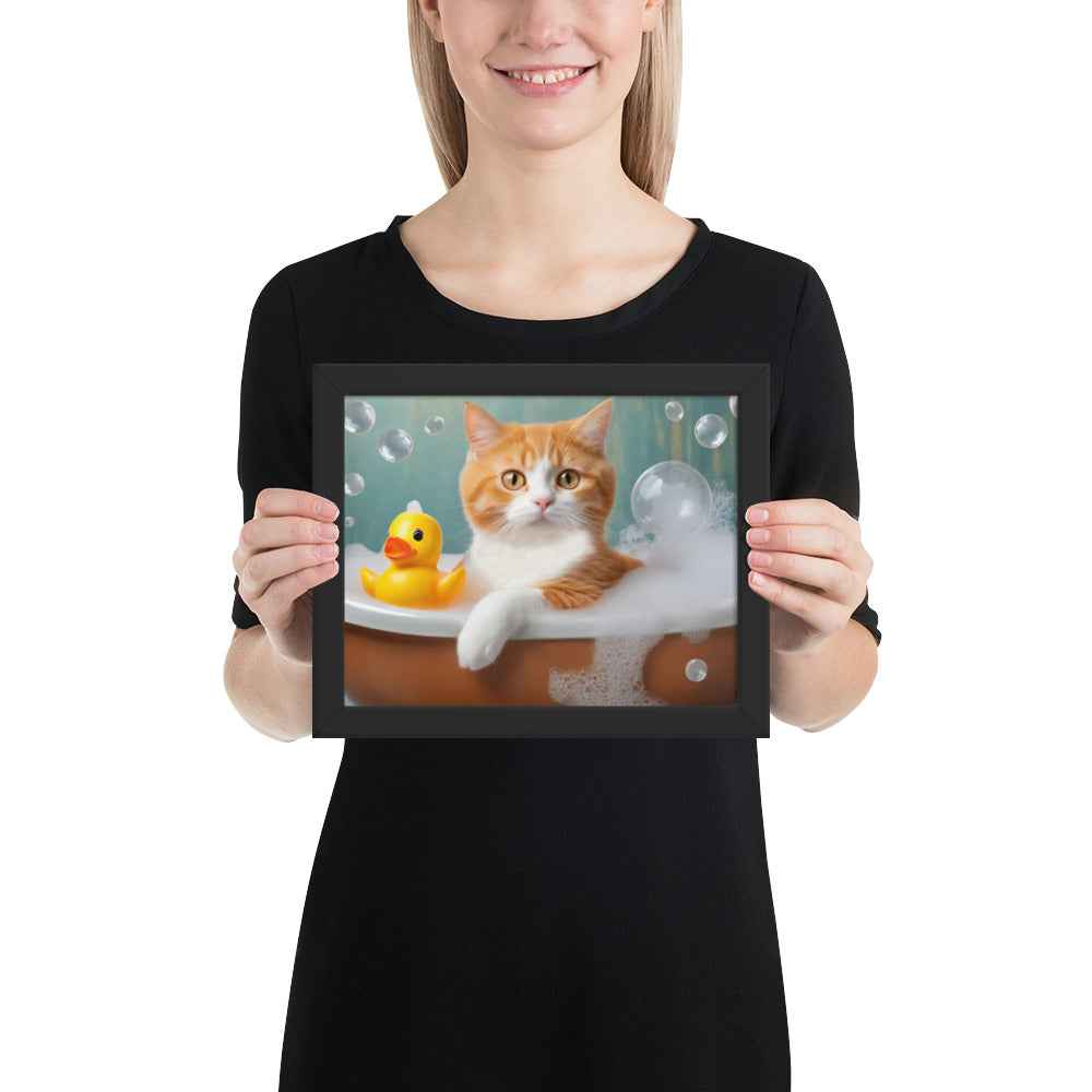 Framed Poster - Bath Time, Kids Art, Pet Art, Cat Art, Cute Art, Fun Art, Wall Art, Bedroom Art, Living Room Art, Bathroom Art, Home Décor,