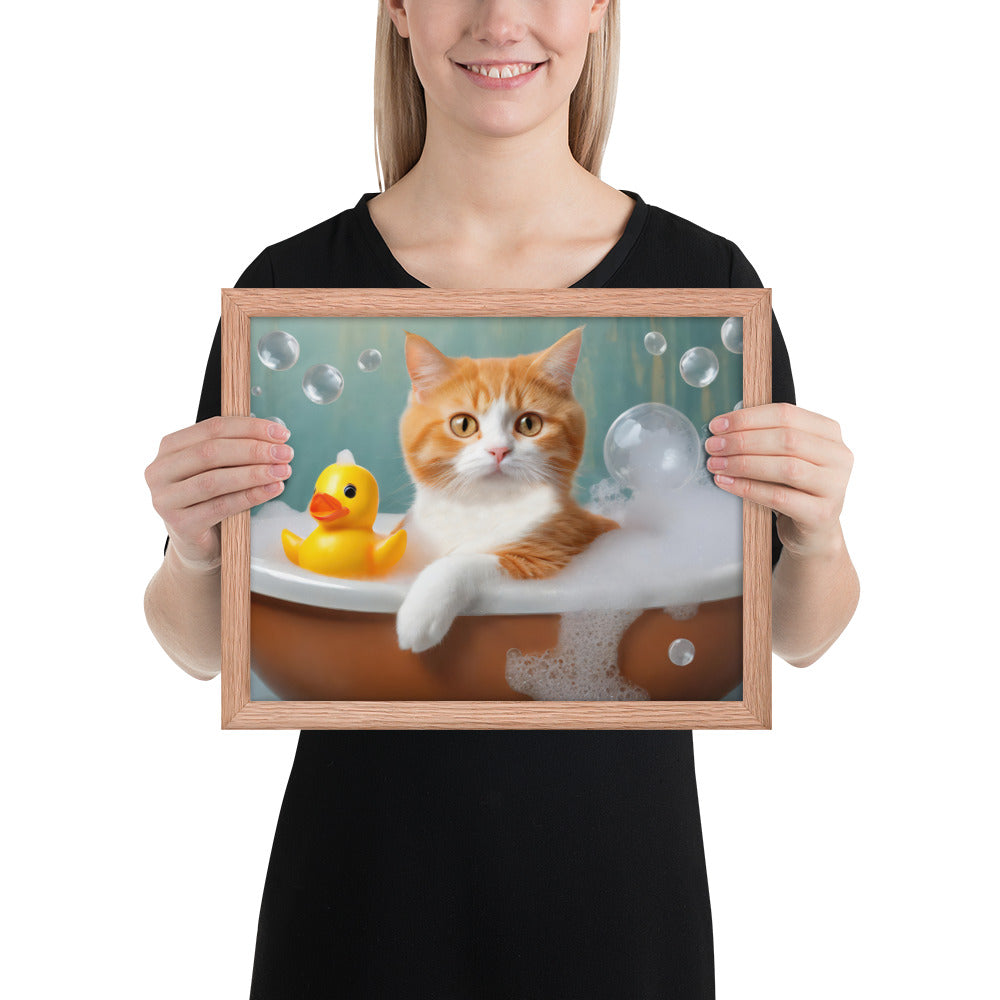 Framed Poster - Bath Time, Kids Art, Pet Art, Cat Art, Cute Art, Fun Art, Wall Art, Bedroom Art, Living Room Art, Bathroom Art, Home Décor,