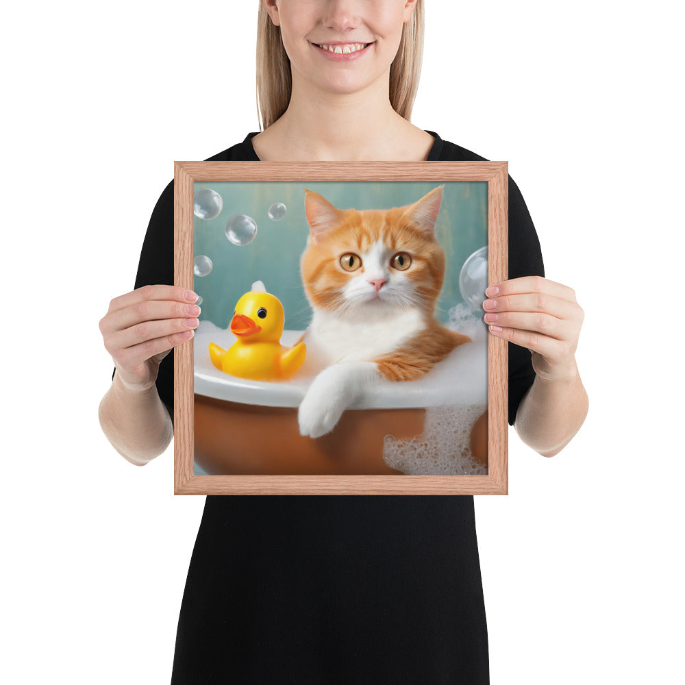 Framed Poster - Bath Time, Kids Art, Pet Art, Cat Art, Cute Art, Fun Art, Wall Art, Bedroom Art, Living Room Art, Bathroom Art, Home Décor,