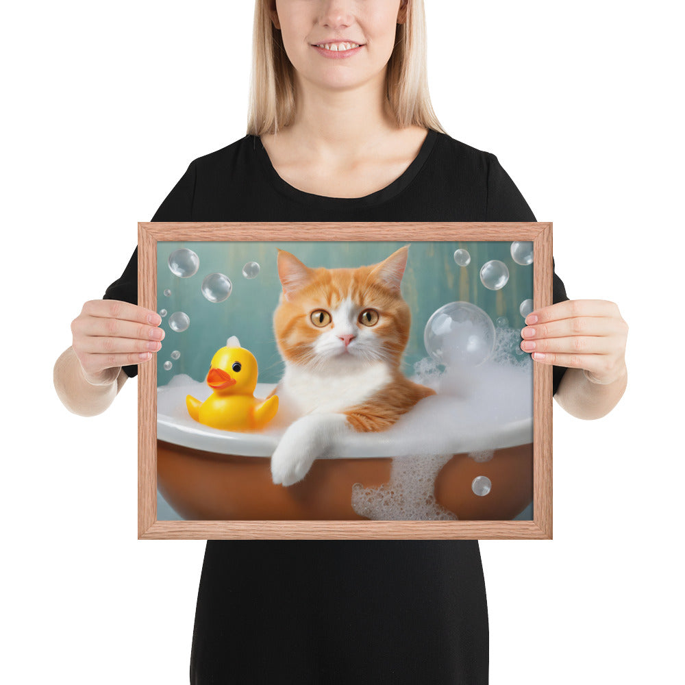 Framed Poster - Bath Time, Kids Art, Pet Art, Cat Art, Cute Art, Fun Art, Wall Art, Bedroom Art, Living Room Art, Bathroom Art, Home Décor,