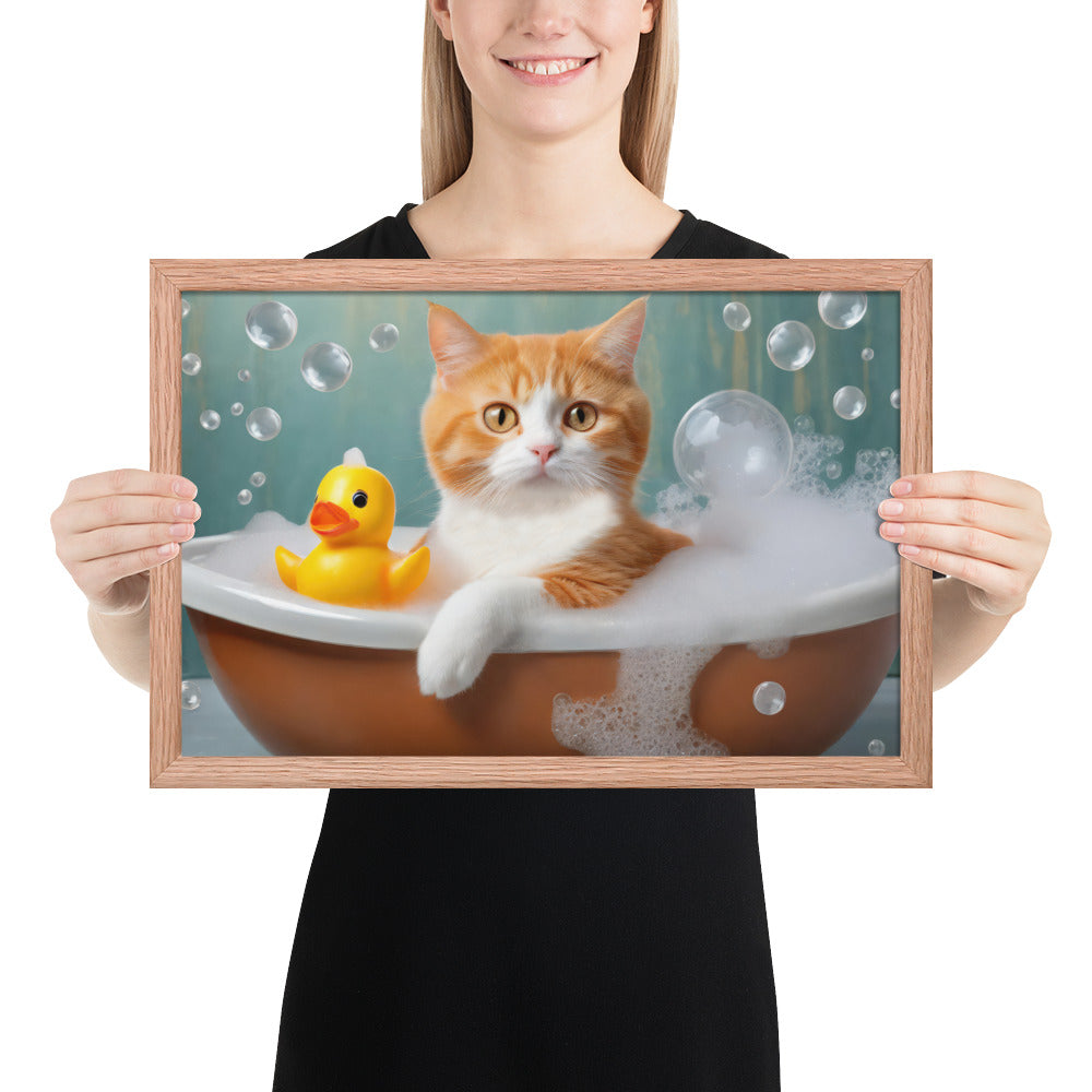 Framed Poster - Bath Time, Kids Art, Pet Art, Cat Art, Cute Art, Fun Art, Wall Art, Bedroom Art, Living Room Art, Bathroom Art, Home Décor,