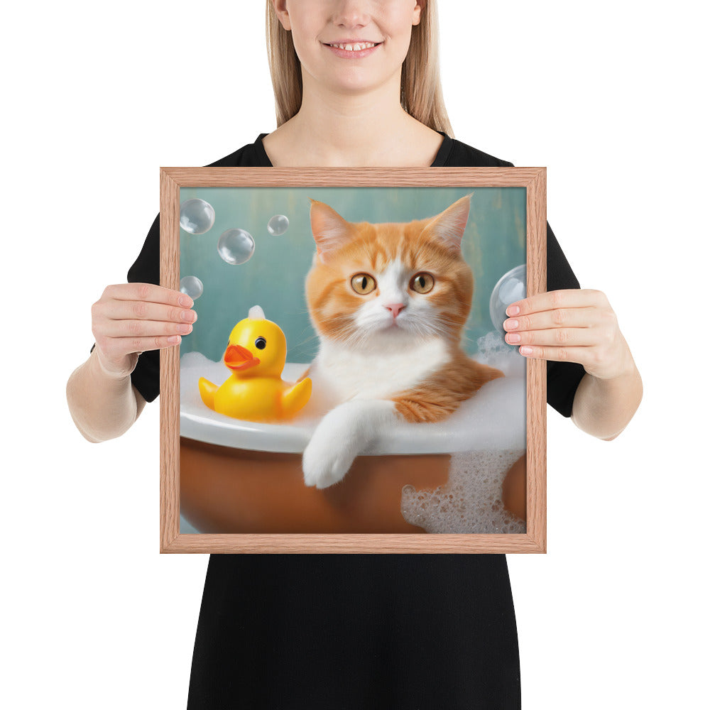 Framed Poster - Bath Time, Kids Art, Pet Art, Cat Art, Cute Art, Fun Art, Wall Art, Bedroom Art, Living Room Art, Bathroom Art, Home Décor,