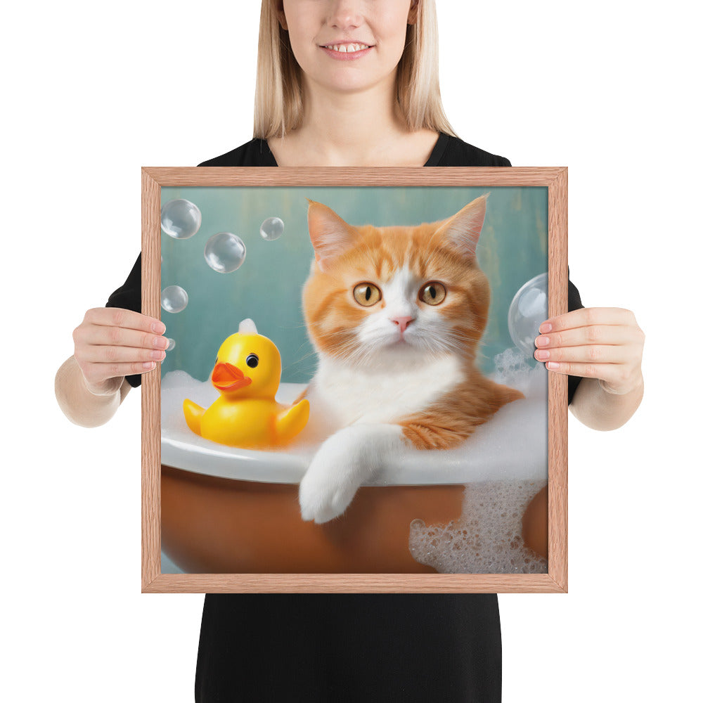 Framed Poster - Bath Time, Kids Art, Pet Art, Cat Art, Cute Art, Fun Art, Wall Art, Bedroom Art, Living Room Art, Bathroom Art, Home Décor,