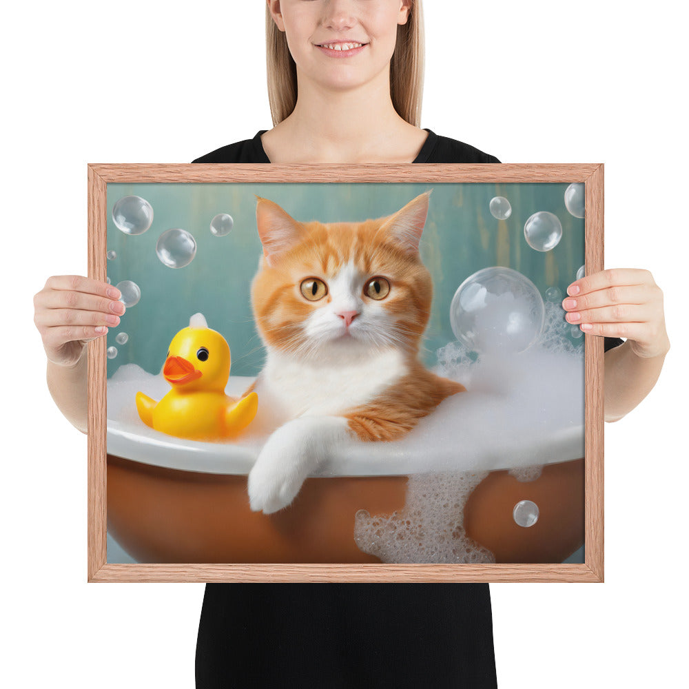 Framed Poster - Bath Time, Kids Art, Pet Art, Cat Art, Cute Art, Fun Art, Wall Art, Bedroom Art, Living Room Art, Bathroom Art, Home Décor,