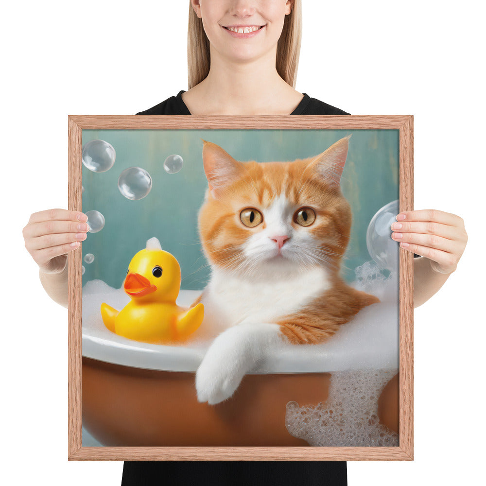 Framed Poster - Bath Time, Kids Art, Pet Art, Cat Art, Cute Art, Fun Art, Wall Art, Bedroom Art, Living Room Art, Bathroom Art, Home Décor,