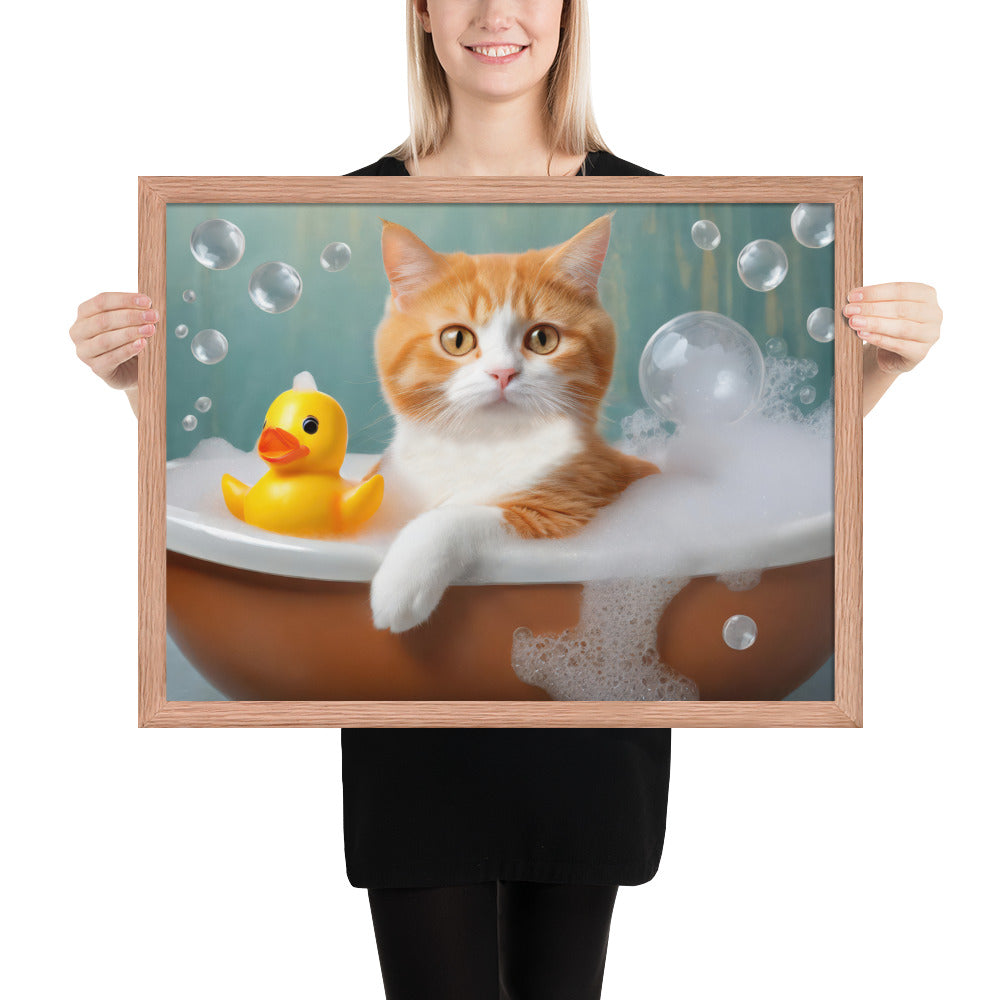 Framed Poster - Bath Time, Kids Art, Pet Art, Cat Art, Cute Art, Fun Art, Wall Art, Bedroom Art, Living Room Art, Bathroom Art, Home Décor,