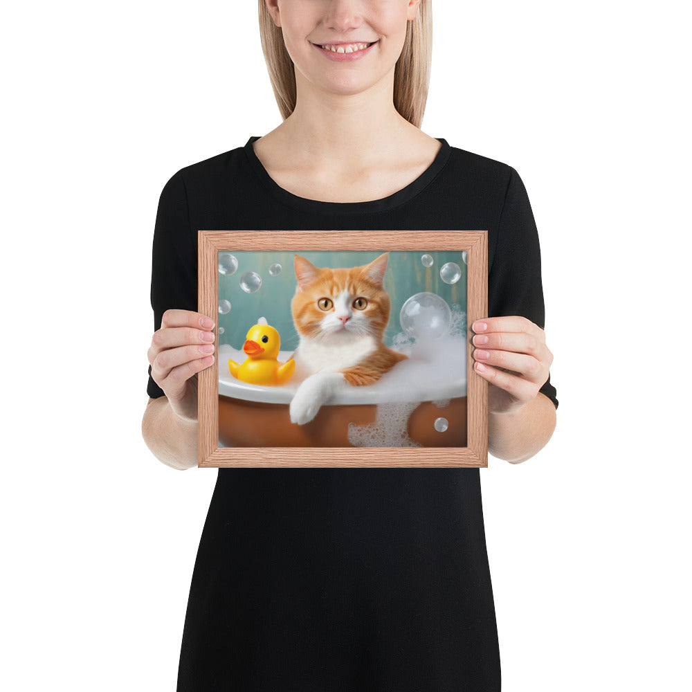 Framed Poster - Bath Time, Kids Art, Pet Art, Cat Art, Cute Art, Fun Art, Wall Art, Bedroom Art, Living Room Art, Bathroom Art, Home Décor,