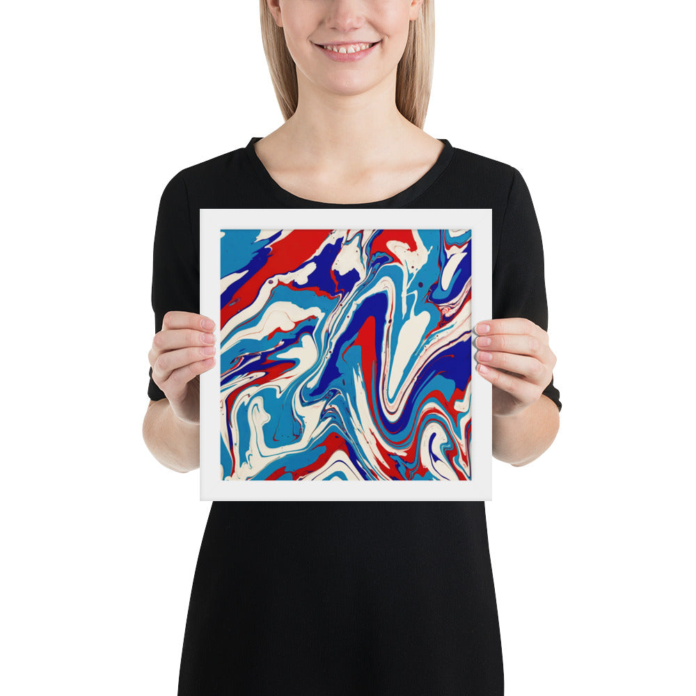 Framed Poster - Abstract I, Red, White and Blue, Talovon Art, Surreal Art, Stylized Art, Wall Art, Abstract Art, Flow Painting, Acrylic Painting, Colorful Art, Vibrant Art,