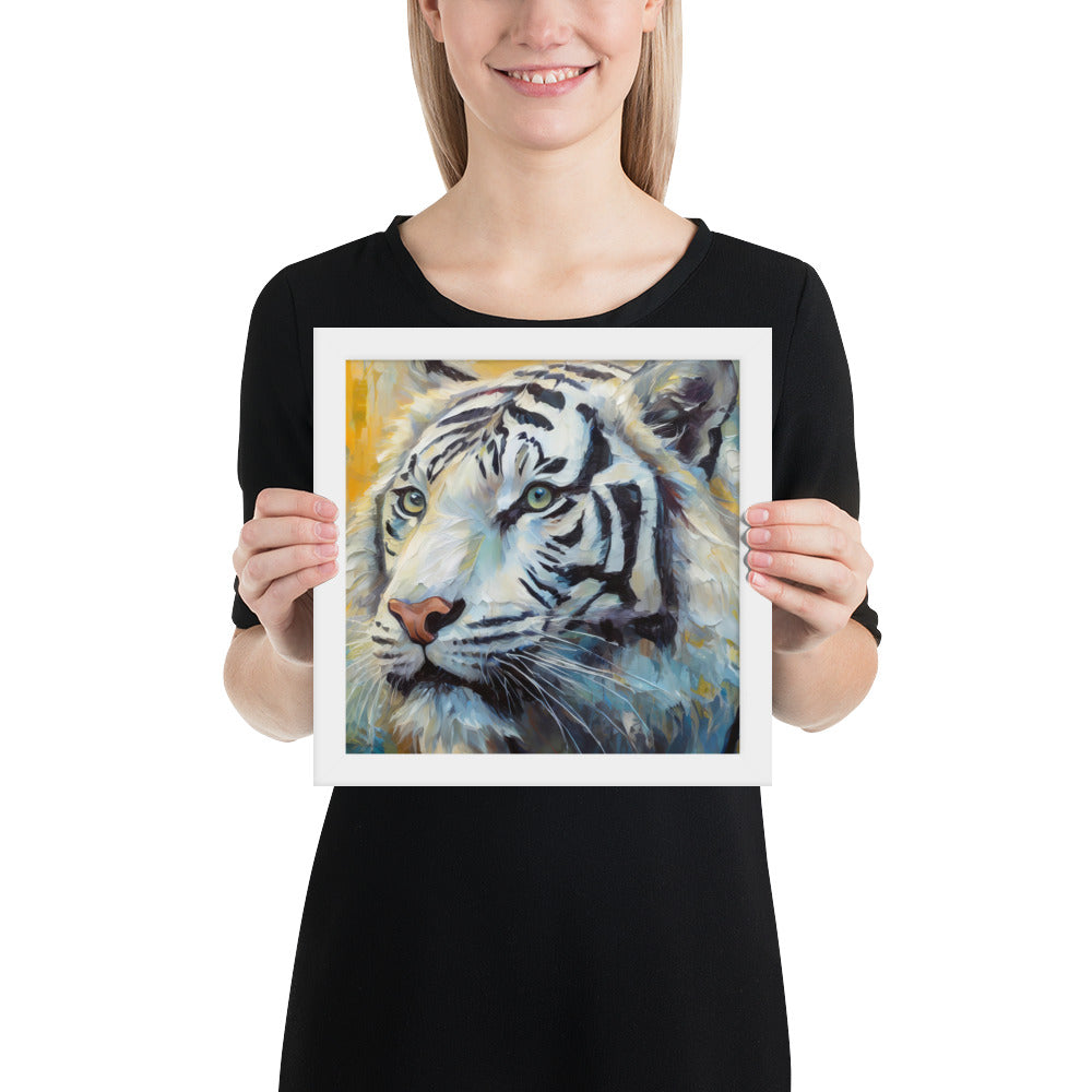 Framed Poster - A White Tiger, Feline Art, Cat Art, Wildlife Art, Nature Art, Tiger Art, White Tiger Art, Wall Art, Living Room Art, Bedroom Art, Exotic Animal Art, Painting, Art