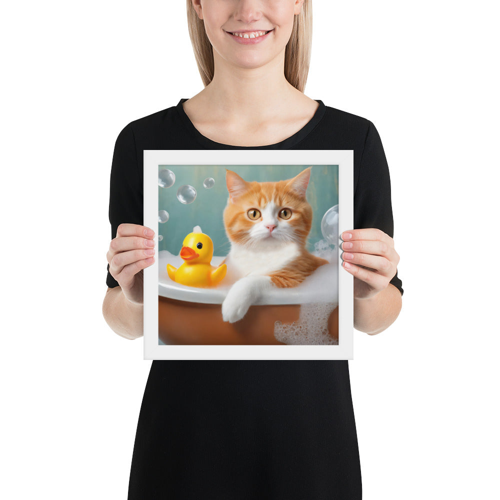 Framed Poster - Bath Time, Kids Art, Pet Art, Cat Art, Cute Art, Fun Art, Wall Art, Bedroom Art, Living Room Art, Bathroom Art, Home Décor,