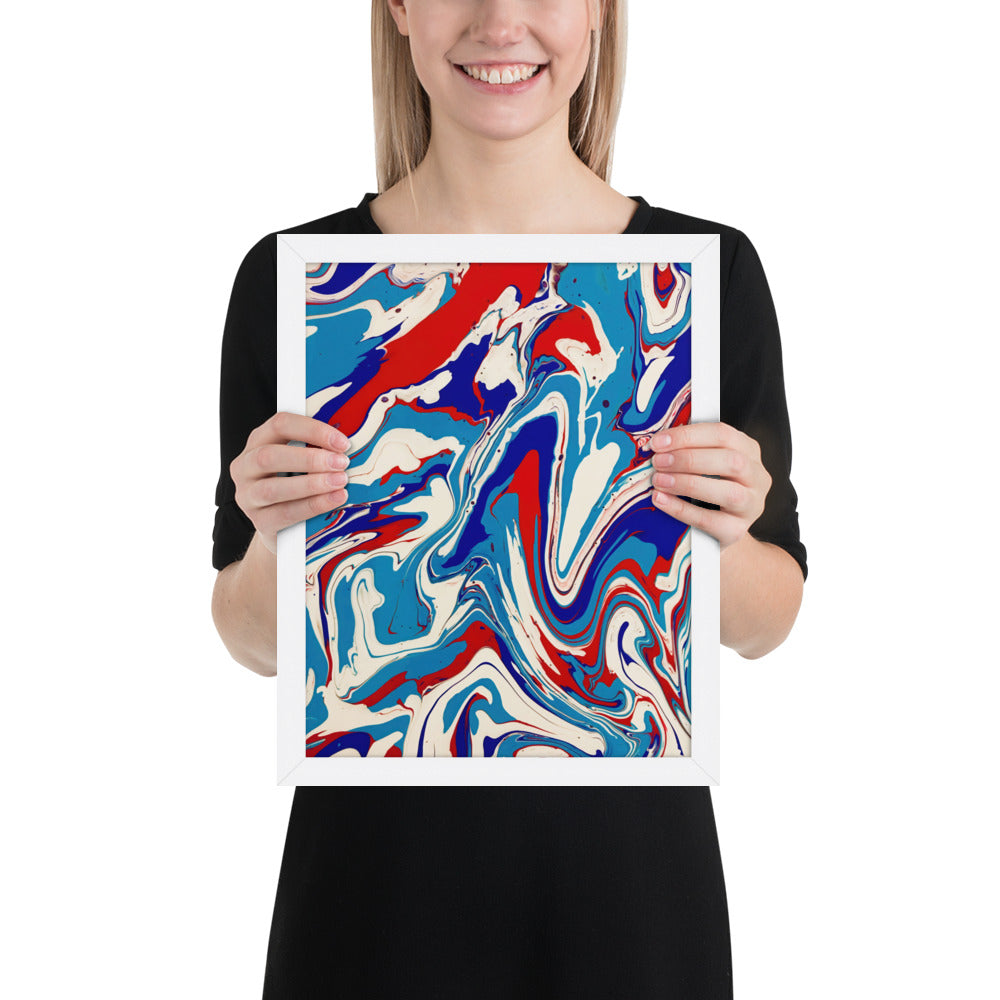 Framed Poster - Abstract I, Red, White and Blue, Talovon Art, Surreal Art, Stylized Art, Wall Art, Abstract Art, Flow Painting, Acrylic Painting, Colorful Art, Vibrant Art,