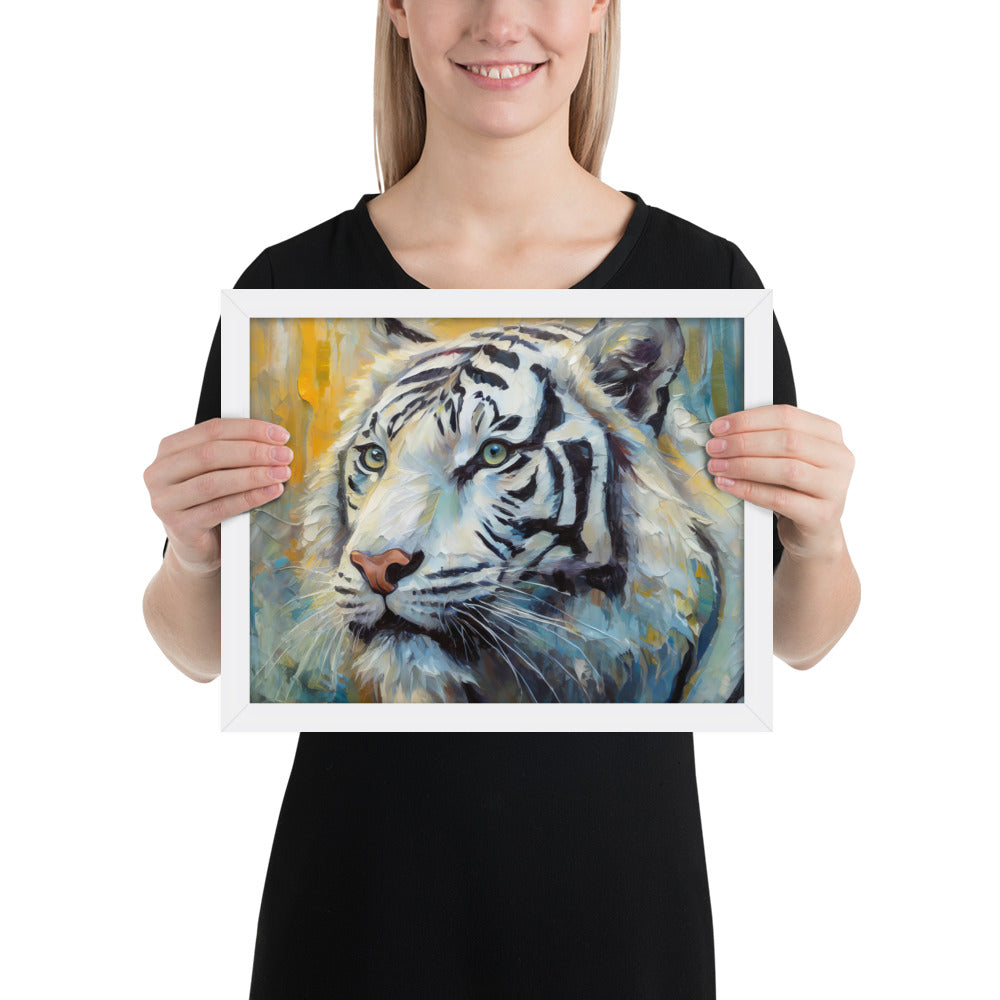 Framed Poster - A White Tiger, Feline Art, Cat Art, Wildlife Art, Nature Art, Tiger Art, White Tiger Art, Wall Art, Living Room Art, Bedroom Art, Exotic Animal Art, Painting, Art