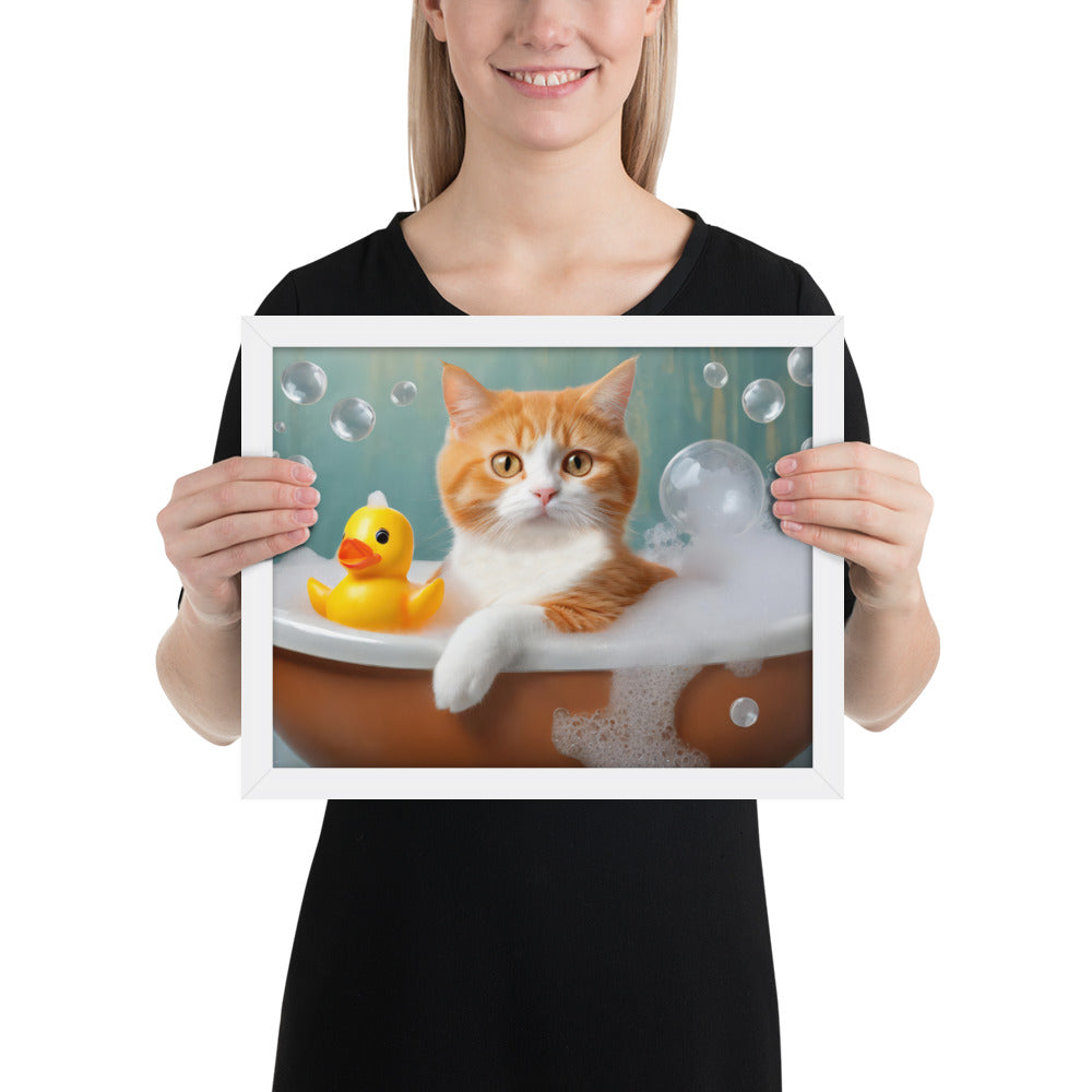 Framed Poster - Bath Time, Kids Art, Pet Art, Cat Art, Cute Art, Fun Art, Wall Art, Bedroom Art, Living Room Art, Bathroom Art, Home Décor,