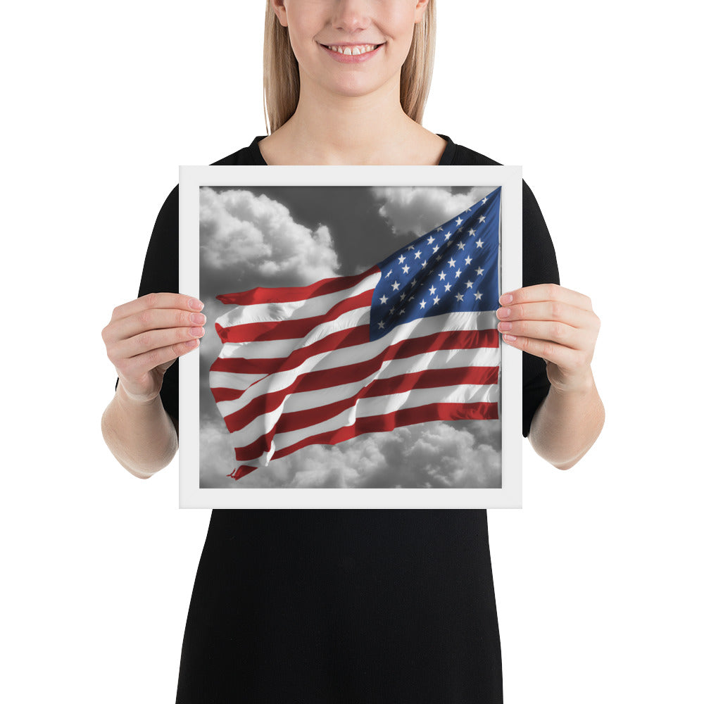 Framed Poster - Old Glory, The American Flag, Color Splash, Photography, Stylized Art, Red, White And Blue