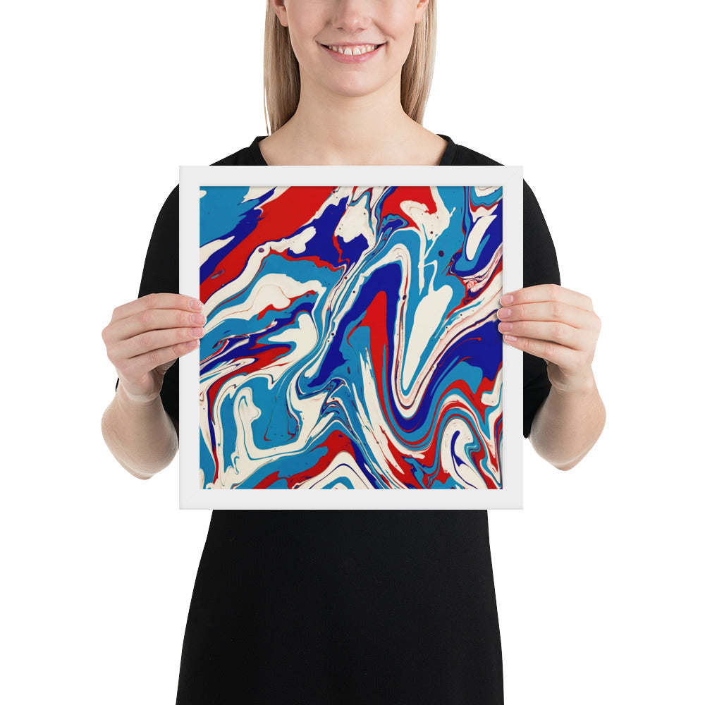 Framed Poster - Abstract I, Red, White and Blue, Talovon Art, Surreal Art, Stylized Art, Wall Art, Abstract Art, Flow Painting, Acrylic Painting, Colorful Art, Vibrant Art,