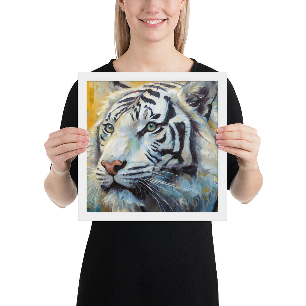 Framed Poster - A White Tiger, Feline Art, Cat Art, Wildlife Art, Nature Art, Tiger Art, White Tiger Art, Wall Art, Living Room Art, Bedroom Art, Exotic Animal Art, Painting, Art