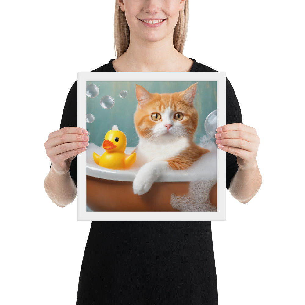 Framed Poster - Bath Time, Kids Art, Pet Art, Cat Art, Cute Art, Fun Art, Wall Art, Bedroom Art, Living Room Art, Bathroom Art, Home Décor,