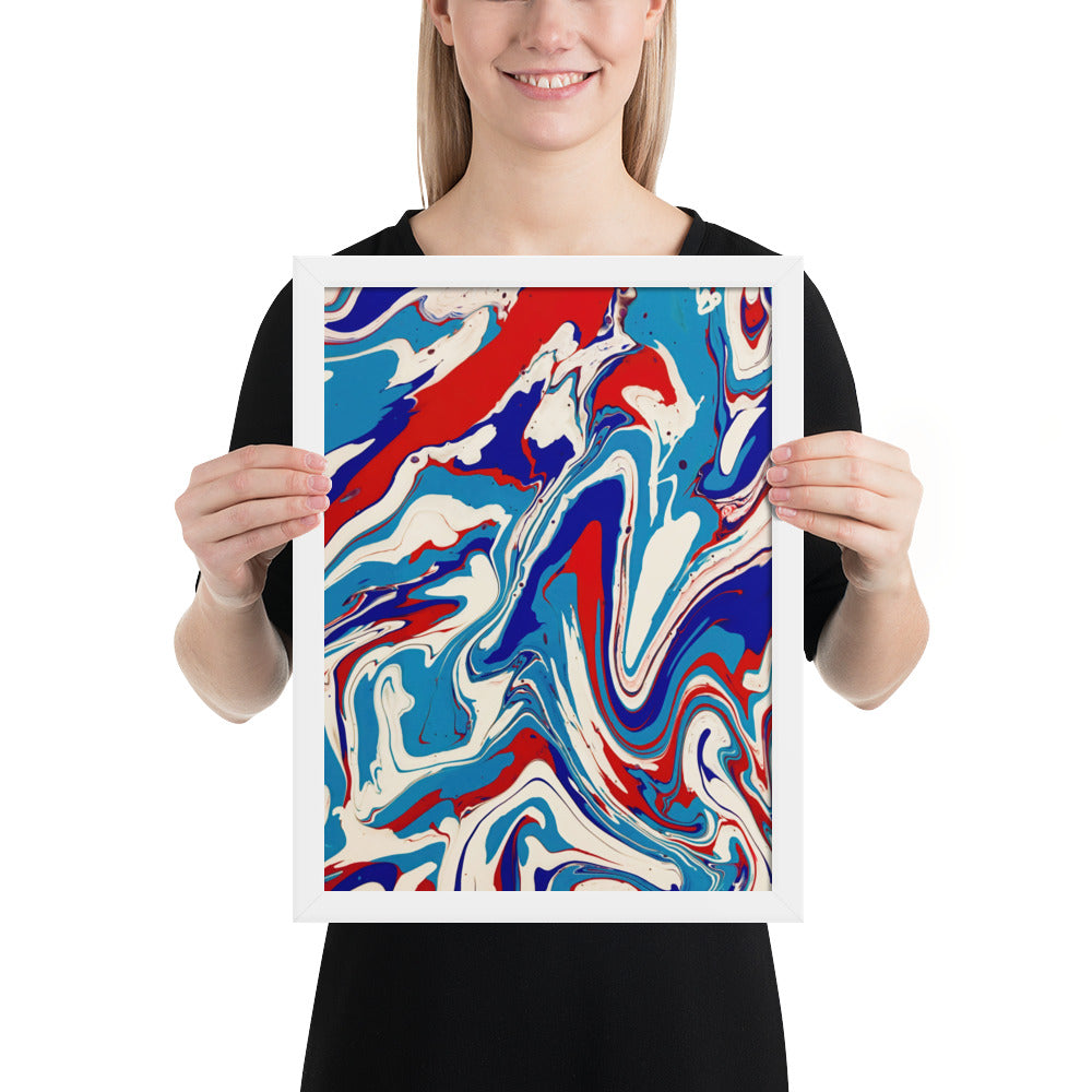 Framed Poster - Abstract I, Red, White and Blue, Talovon Art, Surreal Art, Stylized Art, Wall Art, Abstract Art, Flow Painting, Acrylic Painting, Colorful Art, Vibrant Art,