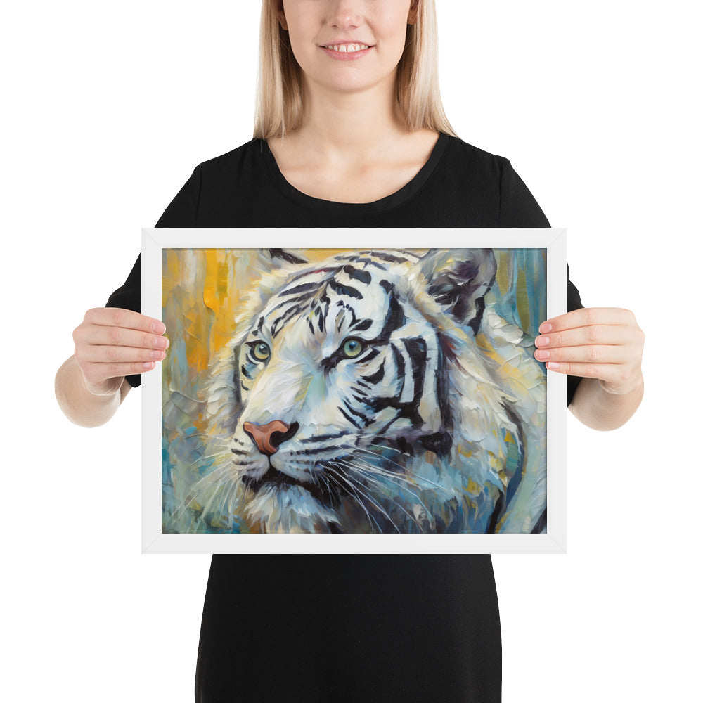 Framed Poster - A White Tiger, Feline Art, Cat Art, Wildlife Art, Nature Art, Tiger Art, White Tiger Art, Wall Art, Living Room Art, Bedroom Art, Exotic Animal Art, Painting, Art