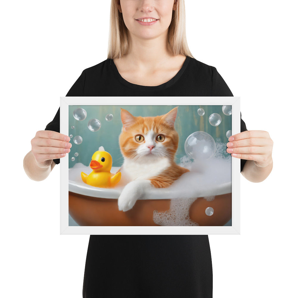 Framed Poster - Bath Time, Kids Art, Pet Art, Cat Art, Cute Art, Fun Art, Wall Art, Bedroom Art, Living Room Art, Bathroom Art, Home Décor,