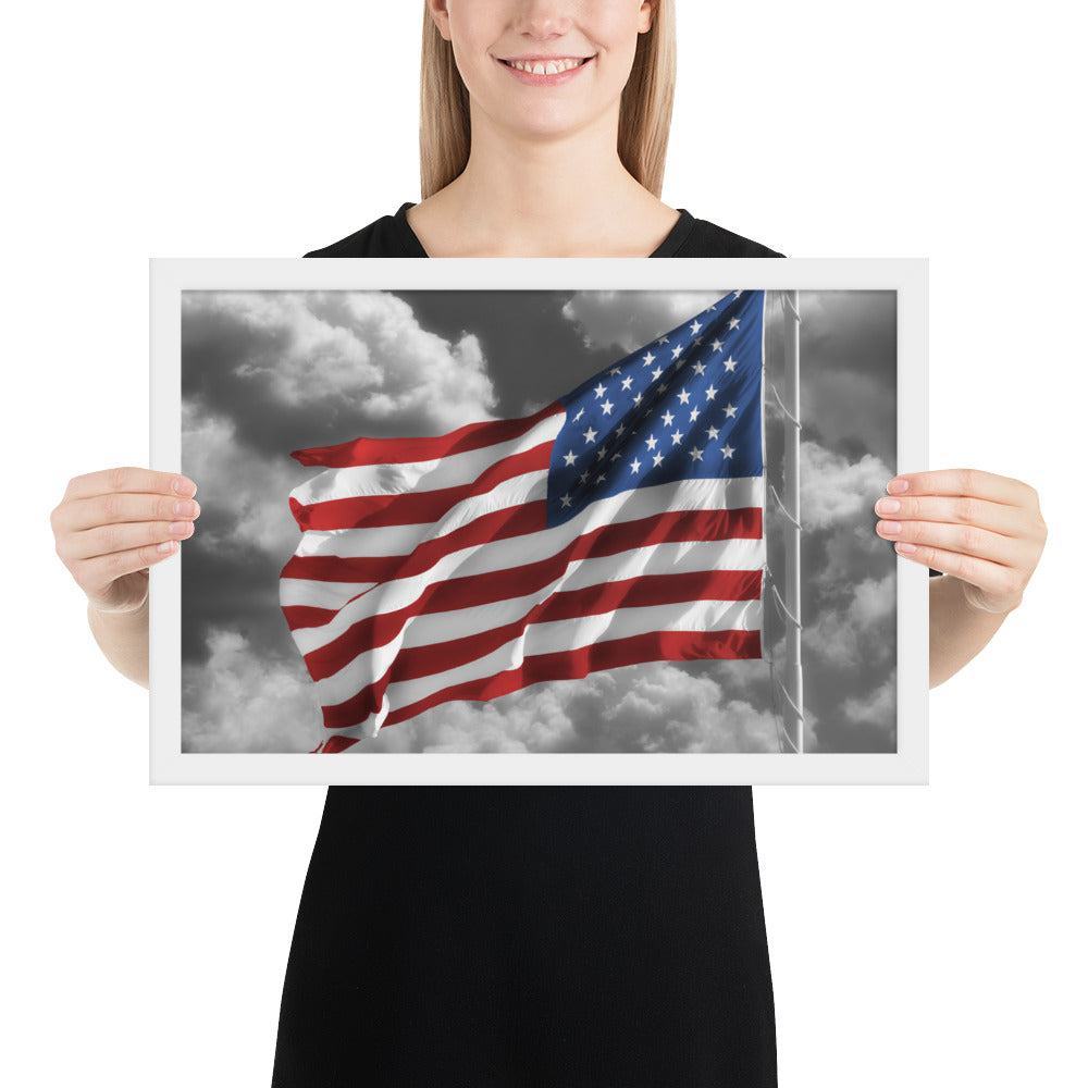 Framed Poster - Old Glory, The American Flag, Color Splash, Photography, Stylized Art, Red, White And Blue