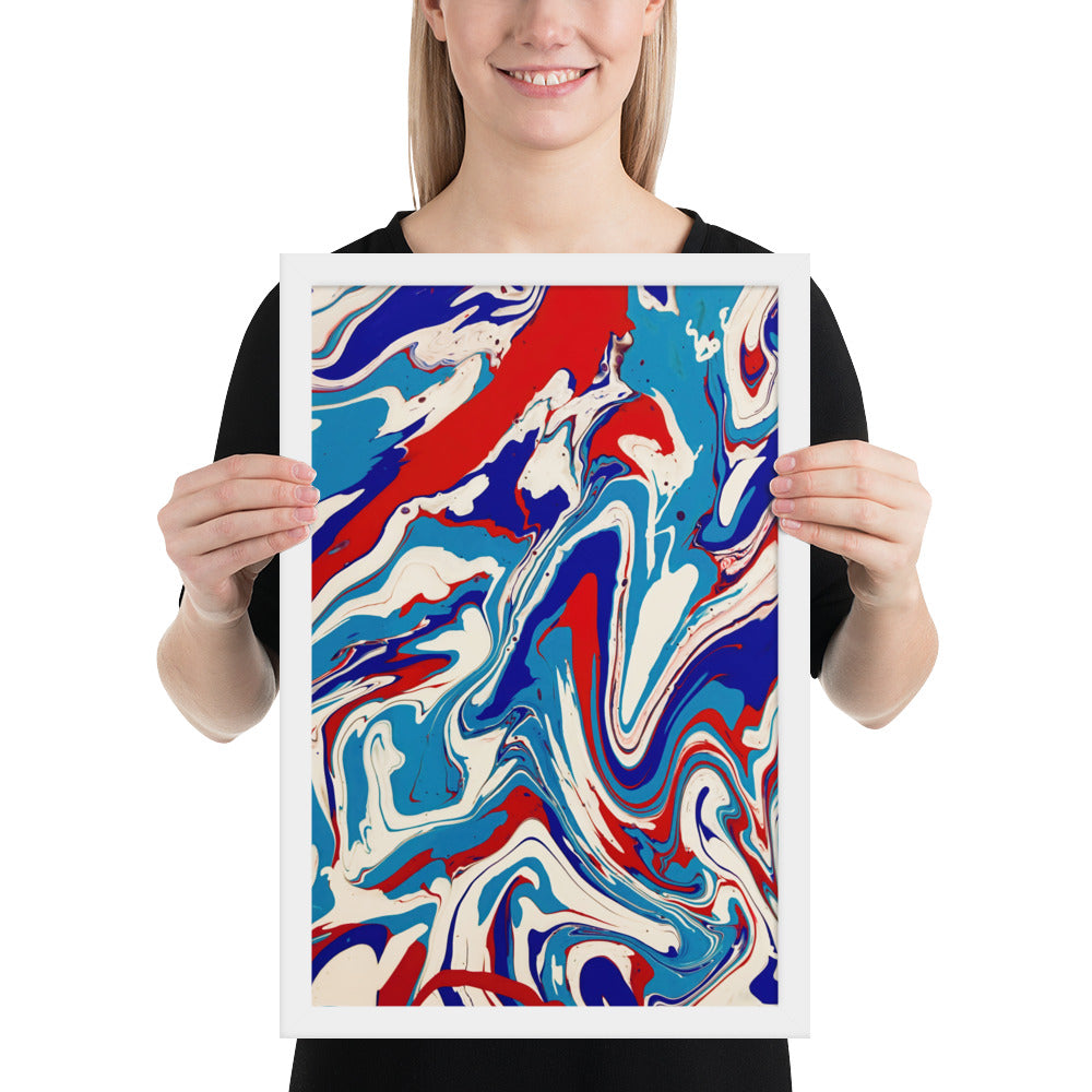 Framed Poster - Abstract I, Red, White and Blue, Talovon Art, Surreal Art, Stylized Art, Wall Art, Abstract Art, Flow Painting, Acrylic Painting, Colorful Art, Vibrant Art,