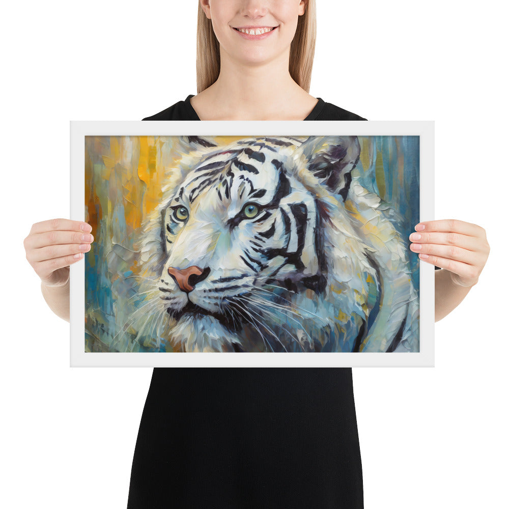 Framed Poster - A White Tiger, Feline Art, Cat Art, Wildlife Art, Nature Art, Tiger Art, White Tiger Art, Wall Art, Living Room Art, Bedroom Art, Exotic Animal Art, Painting, Art