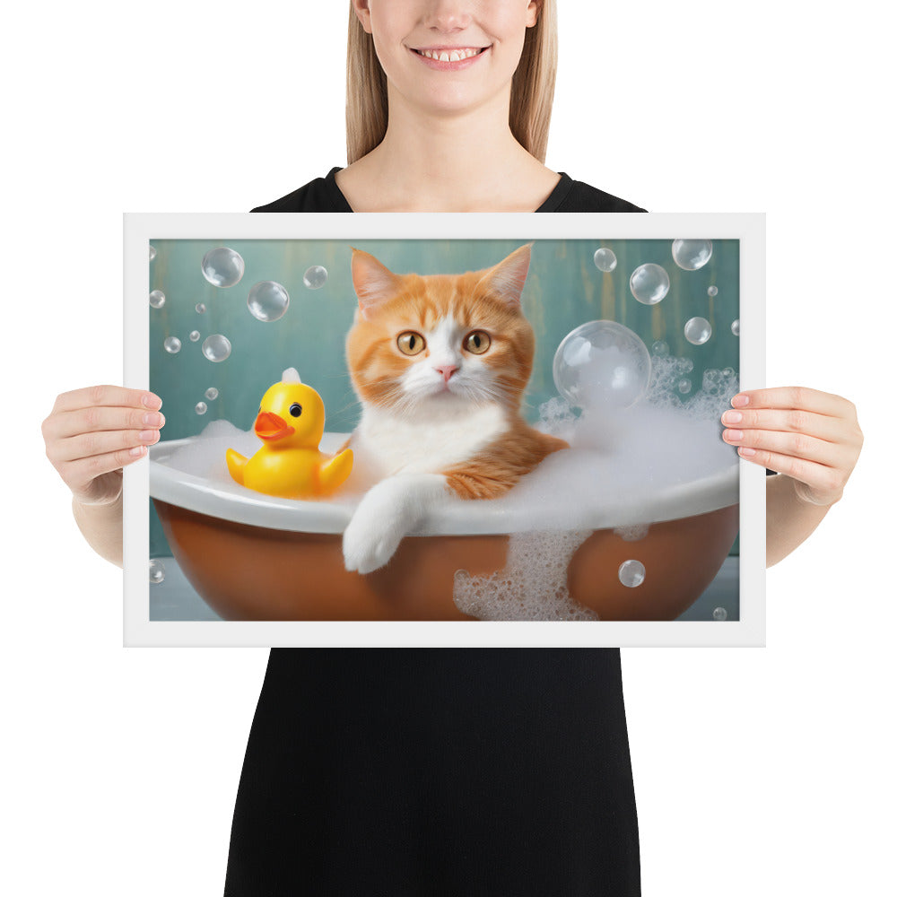 Framed Poster - Bath Time, Kids Art, Pet Art, Cat Art, Cute Art, Fun Art, Wall Art, Bedroom Art, Living Room Art, Bathroom Art, Home Décor,