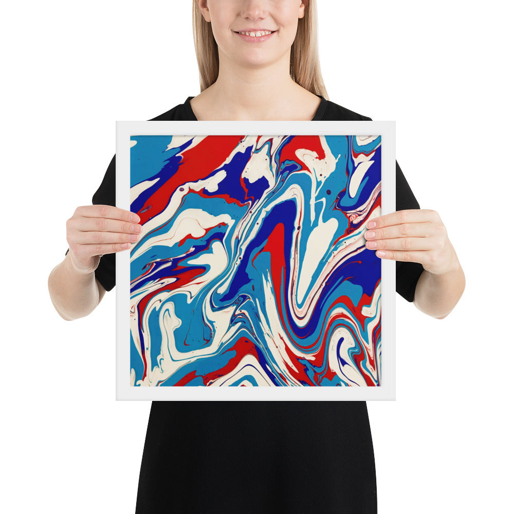 Framed Poster - Abstract I, Red, White and Blue, Talovon Art, Surreal Art, Stylized Art, Wall Art, Abstract Art, Flow Painting, Acrylic Painting, Colorful Art, Vibrant Art,