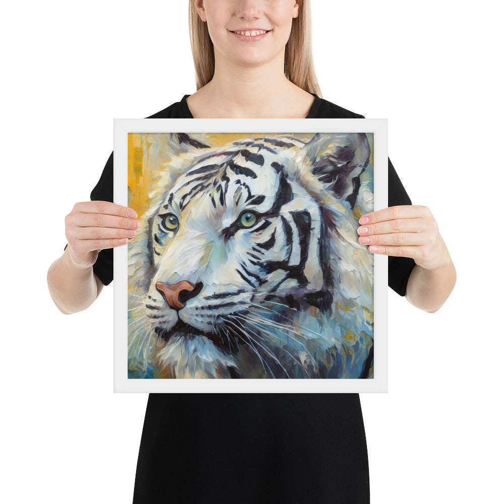 Framed Poster - A White Tiger, Feline Art, Cat Art, Wildlife Art, Nature Art, Tiger Art, White Tiger Art, Wall Art, Living Room Art, Bedroom Art, Exotic Animal Art, Painting, Art