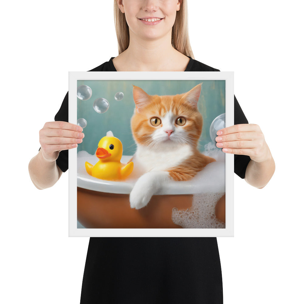 Framed Poster - Bath Time, Kids Art, Pet Art, Cat Art, Cute Art, Fun Art, Wall Art, Bedroom Art, Living Room Art, Bathroom Art, Home Décor,