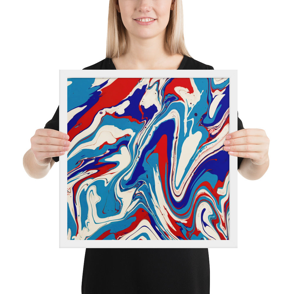 Framed Poster - Abstract I, Red, White and Blue, Talovon Art, Surreal Art, Stylized Art, Wall Art, Abstract Art, Flow Painting, Acrylic Painting, Colorful Art, Vibrant Art,