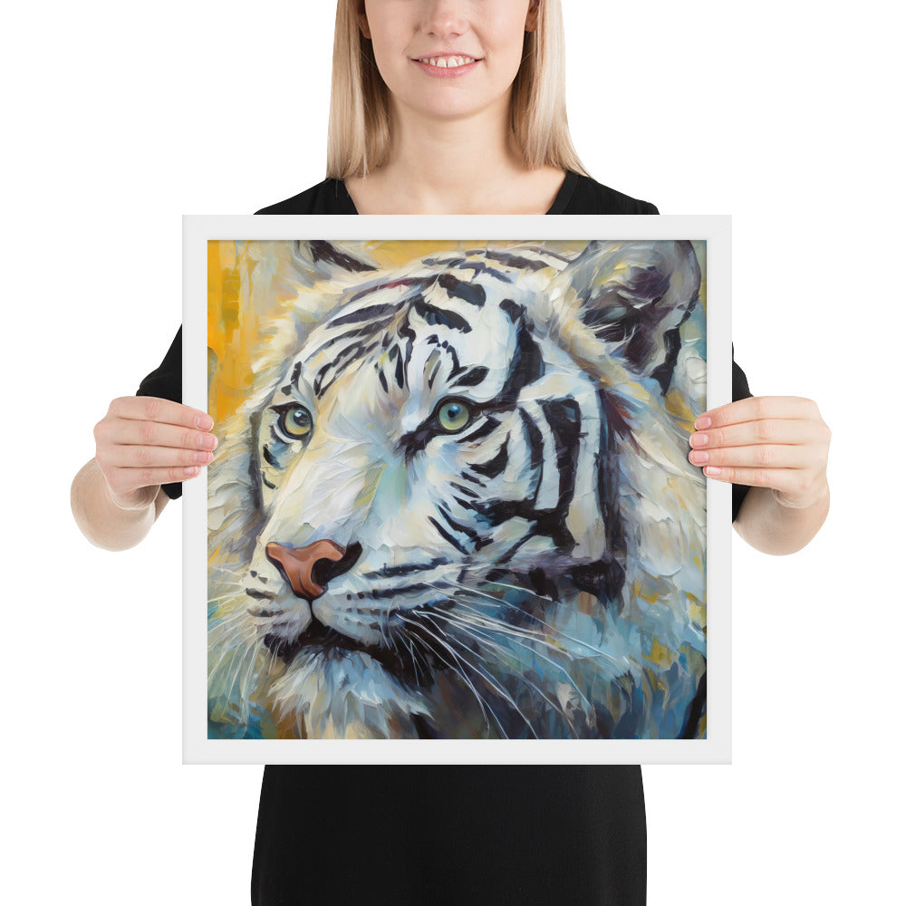 Framed Poster - A White Tiger, Feline Art, Cat Art, Wildlife Art, Nature Art, Tiger Art, White Tiger Art, Wall Art, Living Room Art, Bedroom Art, Exotic Animal Art, Painting, Art